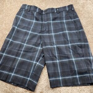 Nike Golf Shorts Mens 34 Plaid Tour Performance Wicking Golf Chino Dri-Fit Black
